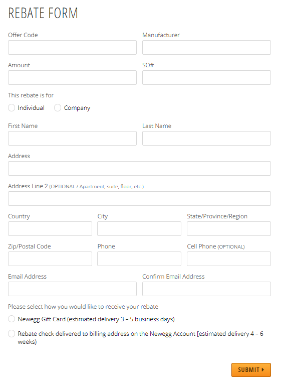 Newegg Rebate Submission Form