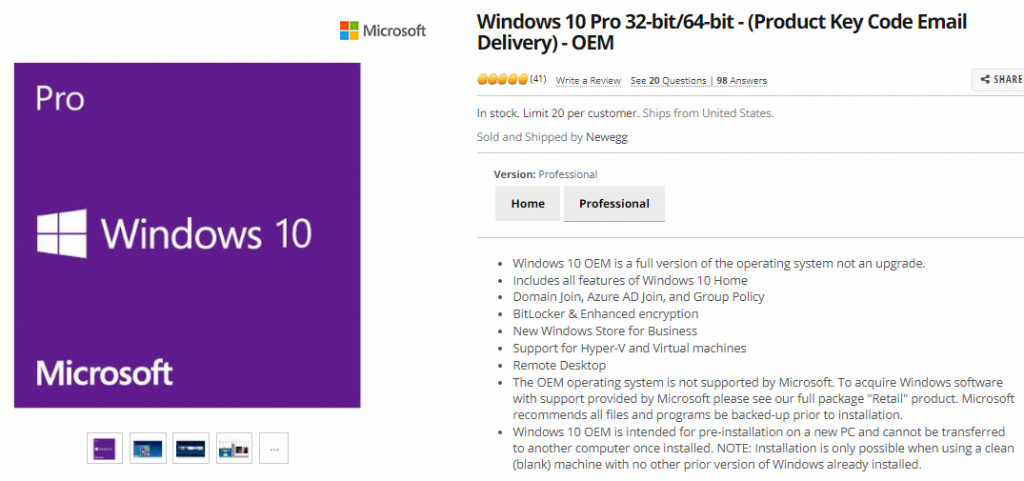 Microsoft Windows 10 Professional (OEM/Retail) 